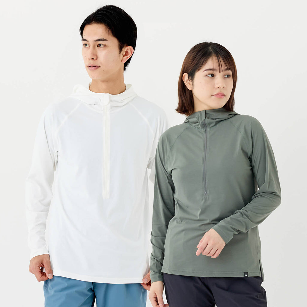 男性モデル:Mサイズ、女性モデル:XSサイズ着用