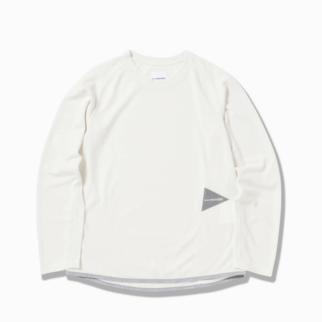and wander（アンドワンダー）/パワードライ ジャージーラグランロングスリーブT/ホワイト/UNISEX